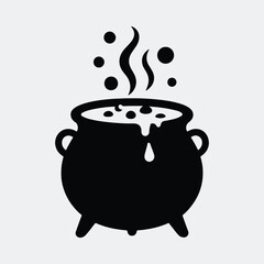 Silhouette cauldron with potion boiling inside pot vector illustration