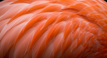 Vivid orange and pink flamingo feathers, tactile soft texture, strong color contrast