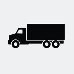 Silhouette delivery truck isolated black and white vector illustration