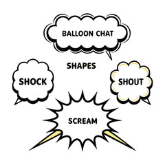 Manga speech bubble. Comic text frame with pop art halftone dotted effect. Balloon chat shape for dialog. Cloud for shock shout and scream action messages.