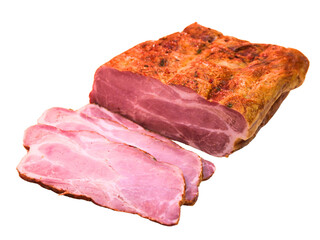 Smoked appetizing meat brisket cut into slices