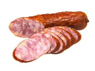 Smoked meat sausage with pieces of fat