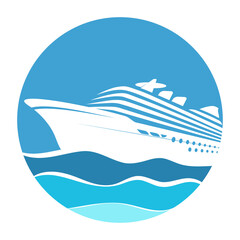 White cruise ship on blue waves in a circle