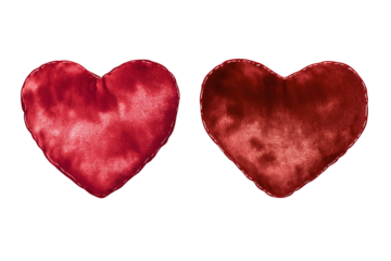 Textured Red Plush Hearts, Love and Emotion isolated on white transparent background