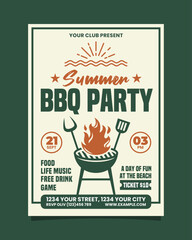 Green And Orange Illustrative Summer BBQ Party Vertical Poster Invitation Template