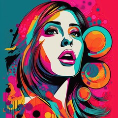 Colorful Pop Art Woman Portrait.