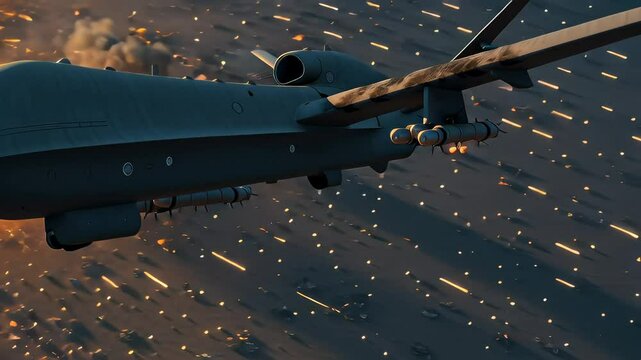 A fighter jet is flying through a fiery explosion. The scene is intense and chaotic, with the plane being the only object that seems to be in control of the situation