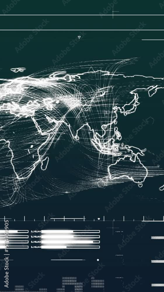 Poster animation of loading bars, computer language and map against abstract background