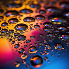 Colorful Water Drops on Surface.