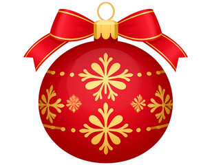 art Red Christmas ball with a beautiful bow and a golden pattern. christmas design el