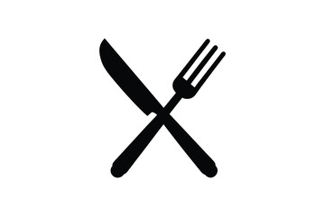 Crossed Knife and Fork Silhouette Symbol for Restaurant or Food Service