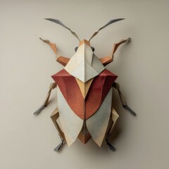 Geometric Paper Art Beetle Sculpture with Detailed Textures and Color Variations