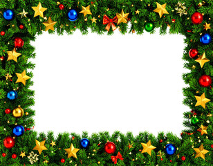 Beautiful christmas wreath 1 to 1.68 rectangle frame with shiny stars and colorful or
