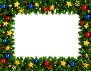 Beautiful christmas wreath 1 to 1.68 rectangle frame with shiny stars and colorful or