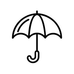 Minimalist umbrella illustration showing protection from rain or sun in simple design. Umbrella provides shelter, symbolizing safety and preparedness. Use this umbrella icon in weather forecasts,