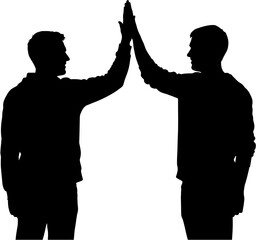 Silhouette of Two Men Giving a High Five Teamwork, Partnership, Success, Collaboration, Friendship