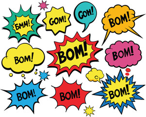 Colorful Cartoon Exclamation Bubbles like WOW BOOM ZAP in Comic Strip Layout Fun Pop Art Text Effects