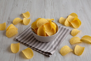 Potato Chips in a Bowl, side view.