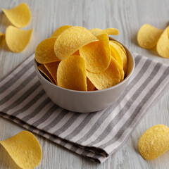Potato Chips in a Bowl, side view.