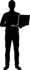 Silhouette of a Person Holding a Laptop Vector EPS Illustration