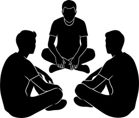 Three Men Sitting in a Circle A Simple Black and White Illustration