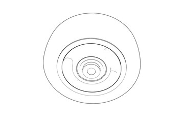 CAD Wireframe Blueprint of Car Wheel and Tire Structure - Detailed Engineering Schematic for Automobile Part Maintenance, Digital Illustration, and 3D Projection Design Element.