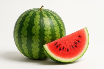 Fresh Whole and Sliced Watermelon on White Background