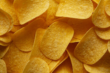 Potato Chips, top view. Flat lay, overhead, from above.
