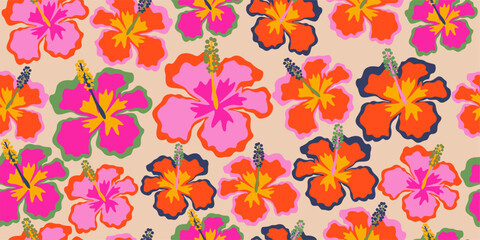 trendy Colorful hand drawn tropical flowers. abstract seamless pattern for Fabric, textiles, wrapping paper, wallpaper background design vector illustration
