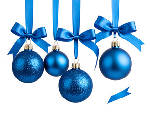 blue christmas balls with ribbon decoration isolated transparent pngav