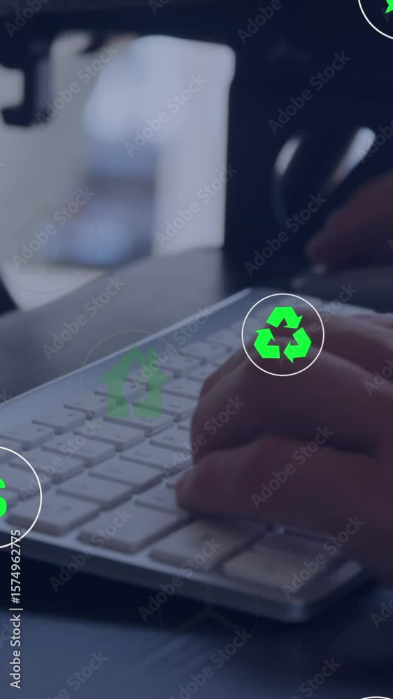 Aufkleber Animation of financial data processing over caucasian man using computer
