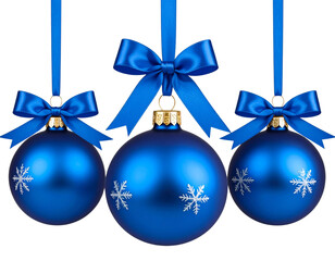 blue christmas balls with ribbon decoration isolated transparent pngav