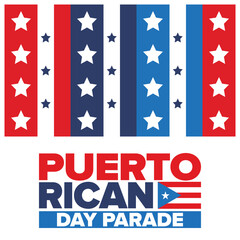 Puerto Rican Day. National happy holiday. Festival and parade in honor of independence and freedom. Puerto Rico flag. Latin american country. Patriotic elements. Vector poster illustration
