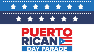 Puerto Rican Day. National happy holiday. Festival and parade in honor of independence and freedom. Puerto Rico flag. Latin american country. Patriotic elements. Vector poster illustration