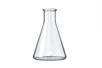 Empty Clear Glass Erlenmeyer Flask, Isolated on White Transparent Background