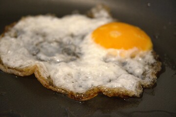 One fried egg in the pan close up