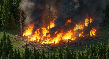 Devastating Forest Fire Disaster - Raging Flames and Thick Smoke