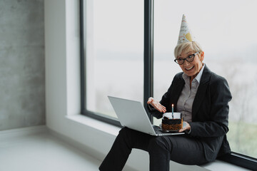 Business woman celebrating her birthday