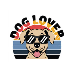 Cool dog wearing sunglasses with retro stripes and text vector