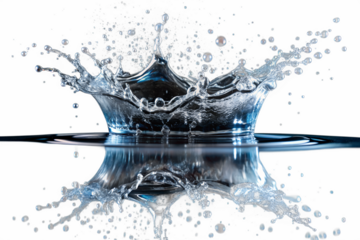 Water crown splash with reflection on transparent background