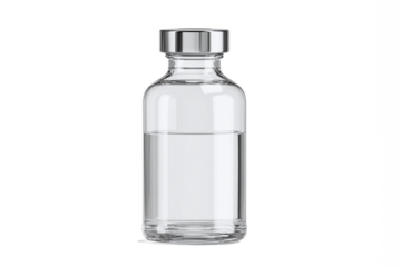 Transparent glass bottle with water and metallic cap, isolated on white transparent background