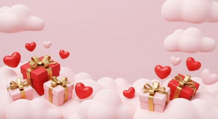 Romantic Gifts on Clouds - Valentine's Day Background
