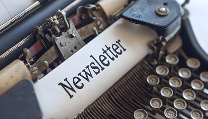 Old-fashioned newsletter typed on aged paper with vintage typewriter for retro communication concept. Vintage typewriter is showing