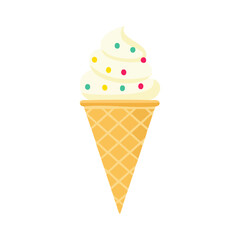 Ice cream cone with sprinkles. A delicious vanilla ice cream in a crispy waffle cone, topped with colorful sprinkles.