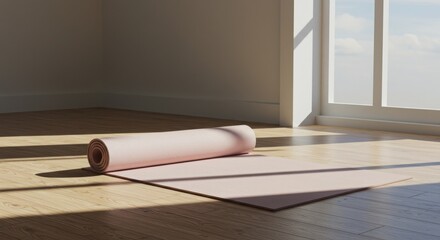 Yoga Mat in a Sunny Room and Meditation Space
