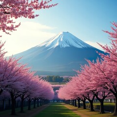 Cherry blossoms and Mount Fuji in spring 