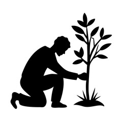 Person Planting a Tree Silhouette – Vector Illustration Graphic Isolated on White Background