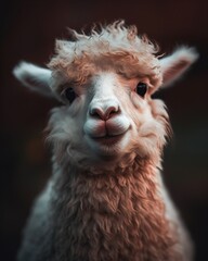 Cute White Alpaca Portrait.