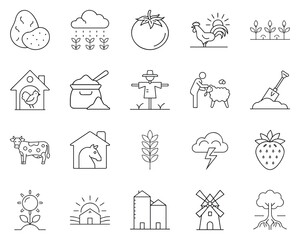 Obraz premium Black silhouette icons of farming activities and agricultural symbols