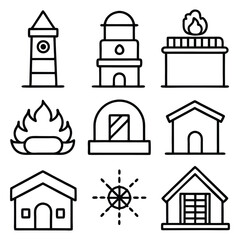 Obraz premium Various building and fire icons house flame